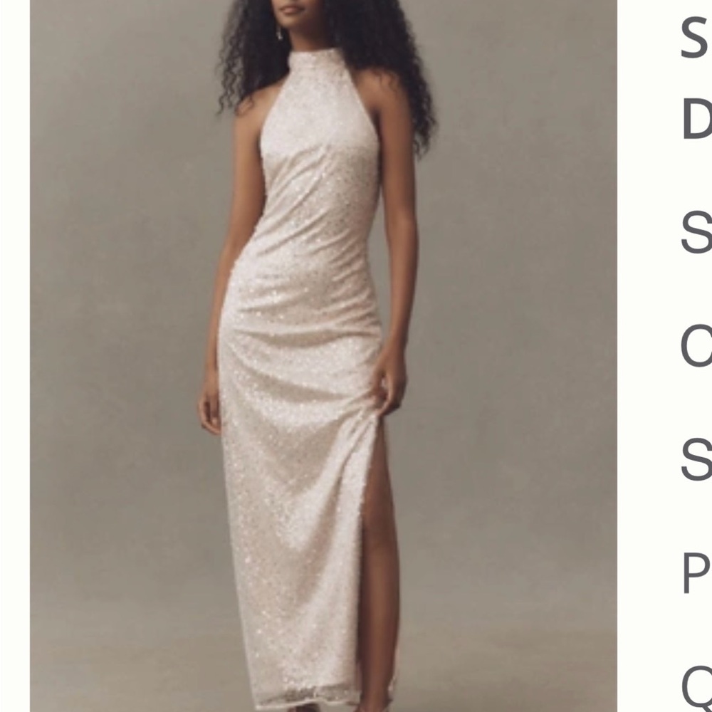 BHLDN Strapless Sequin Column Gown in Champagne